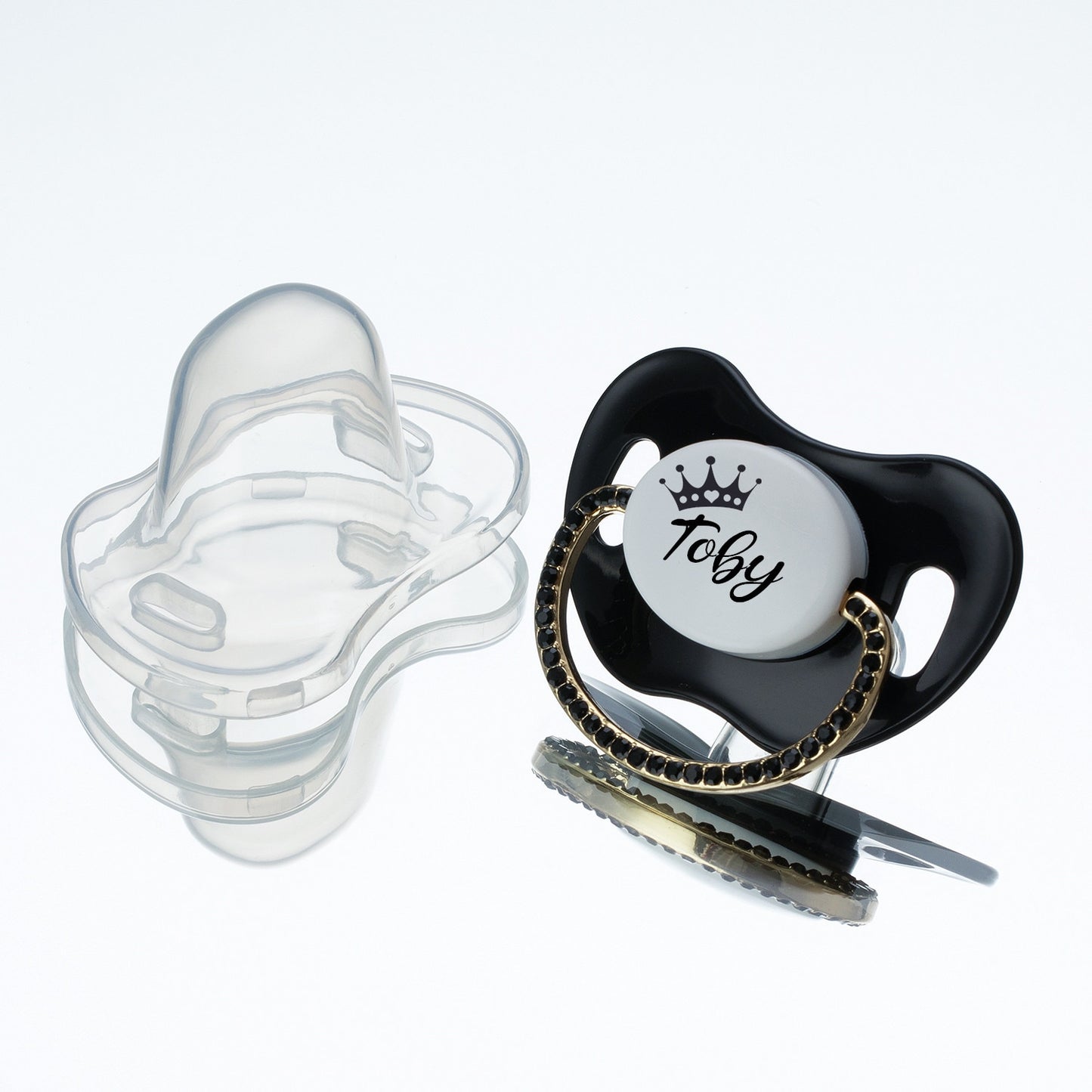 MIYOCAR Luxuriou bling Custom baby pacifiers with name Adorned with Elegant Black Rhinestones for boy girl 0-6 Months,6-18 M