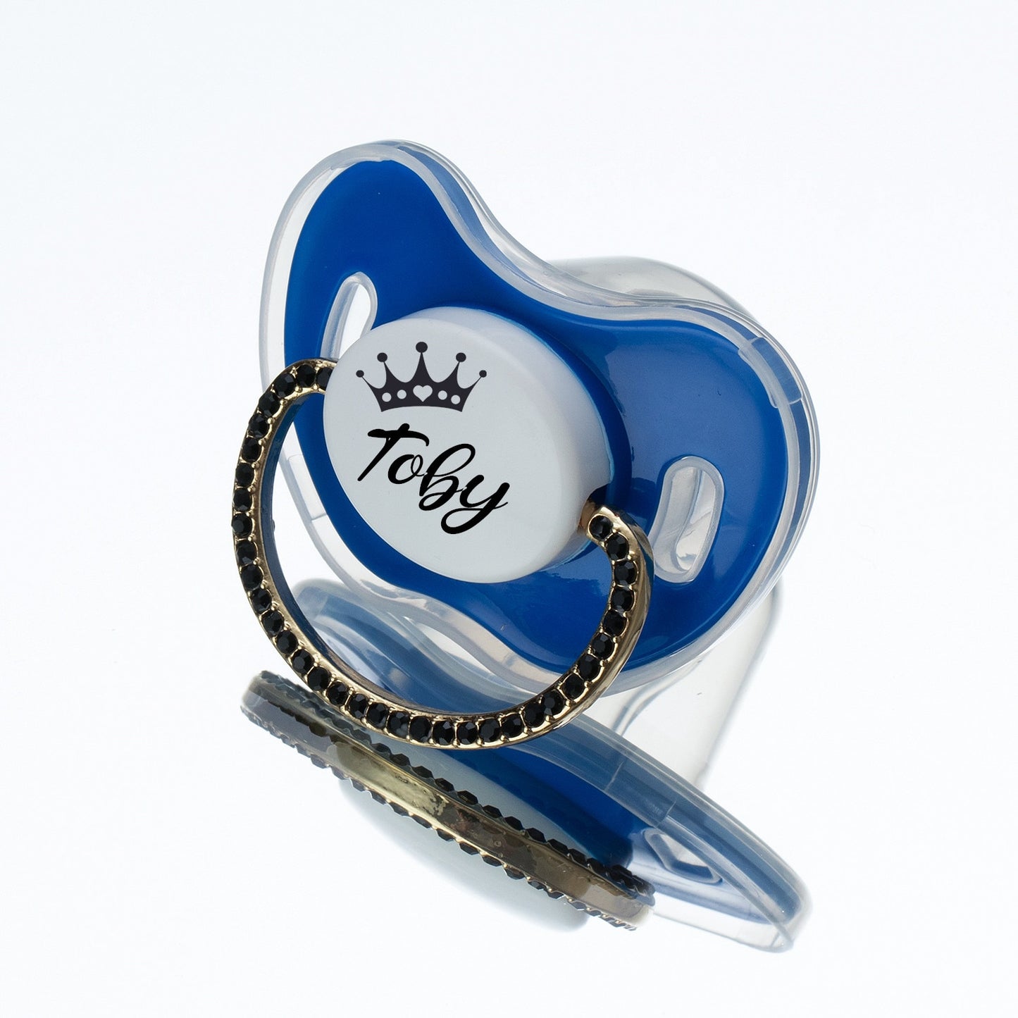 MIYOCAR Luxuriou bling Custom baby pacifiers with name Adorned with Elegant Black Rhinestones for boy girl 0-6 Months,6-18 M