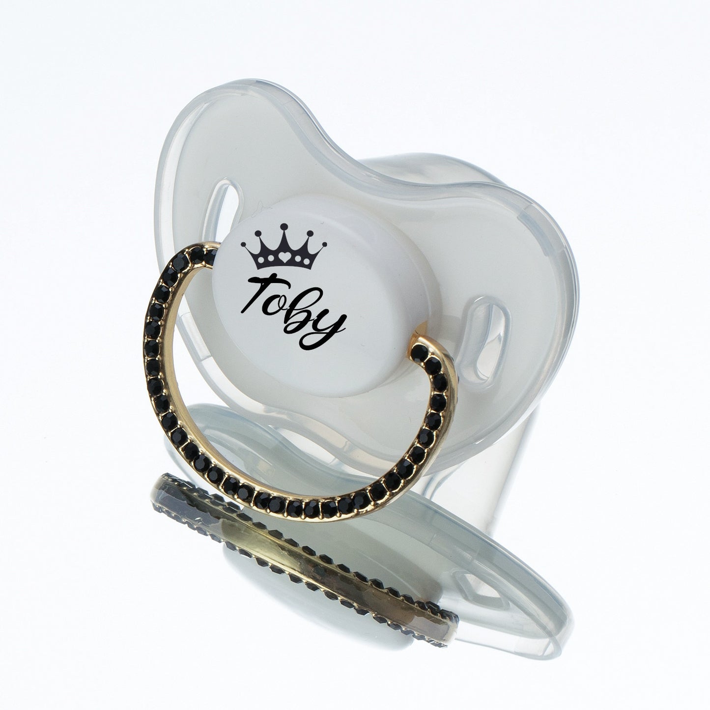 MIYOCAR Luxuriou bling Custom baby pacifiers with name Adorned with Elegant Black Rhinestones for boy girl 0-6 Months,6-18 M
