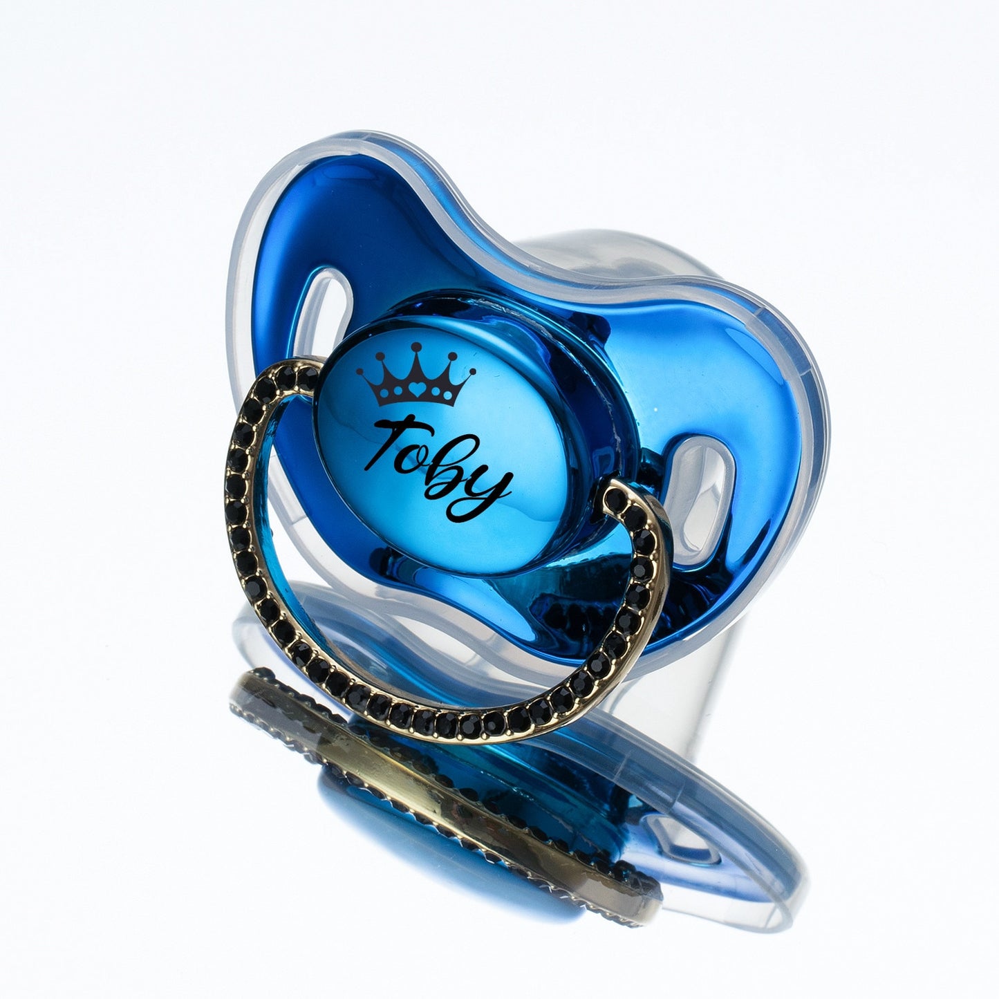 MIYOCAR Luxuriou bling Custom baby pacifiers with name Adorned with Elegant Black Rhinestones for boy girl 0-6 Months,6-18 M