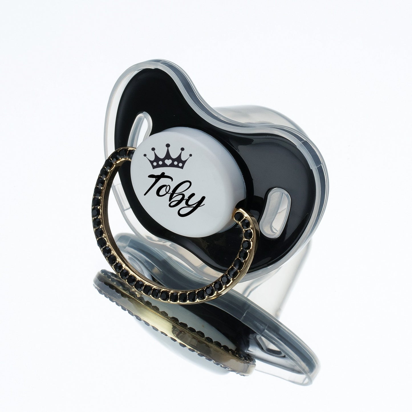MIYOCAR Luxuriou bling Custom baby pacifiers with name Adorned with Elegant Black Rhinestones for boy girl 0-6 Months,6-18 M