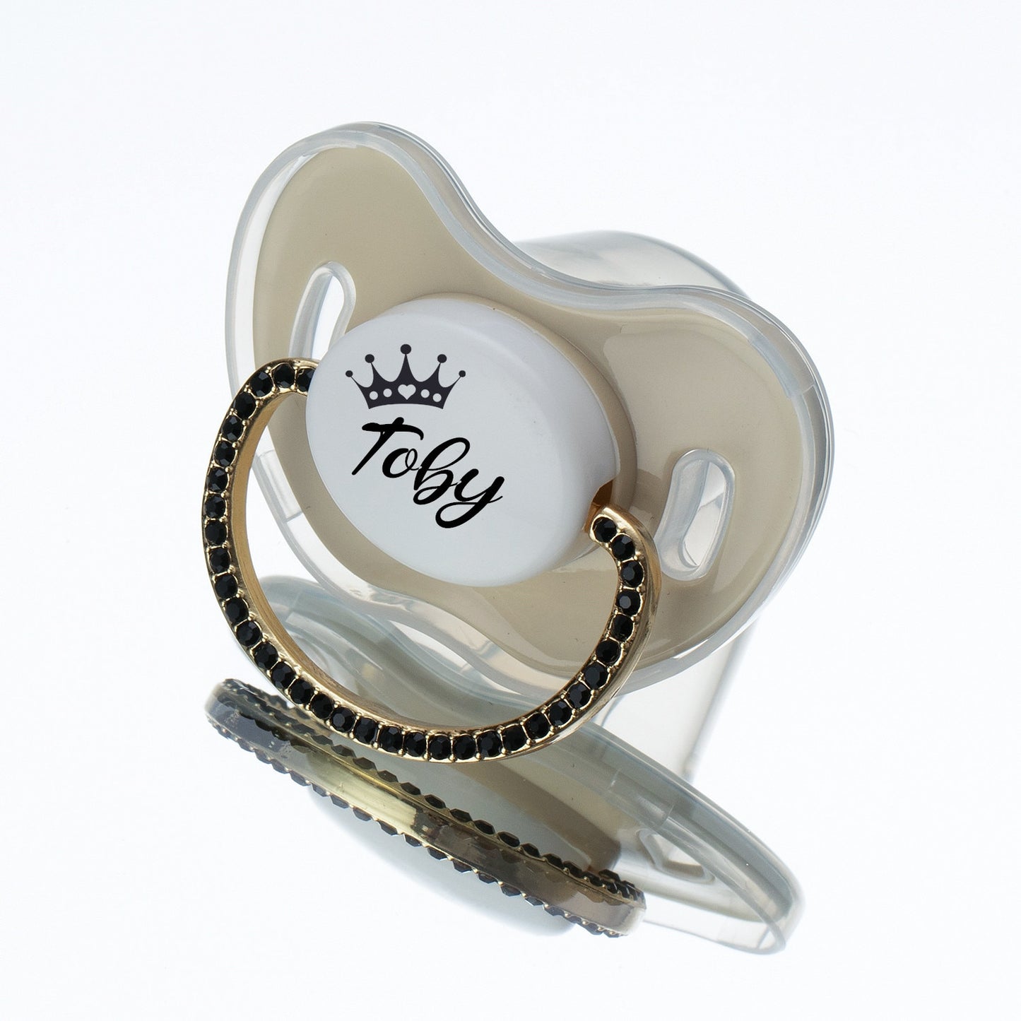 MIYOCAR Luxuriou bling Custom baby pacifiers with name Adorned with Elegant Black Rhinestones for boy girl 0-6 Months,6-18 M