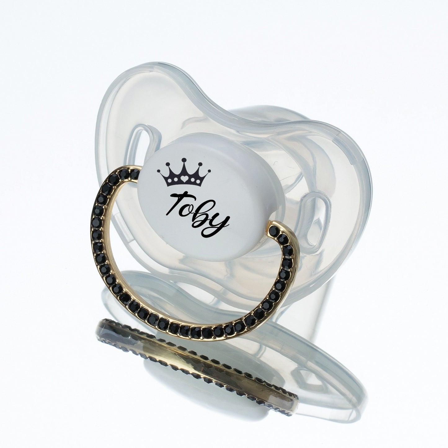 MIYOCAR Luxuriou bling Custom baby pacifiers with name Adorned with Elegant Black Rhinestones for boy girl 0-6 Months,6-18 M