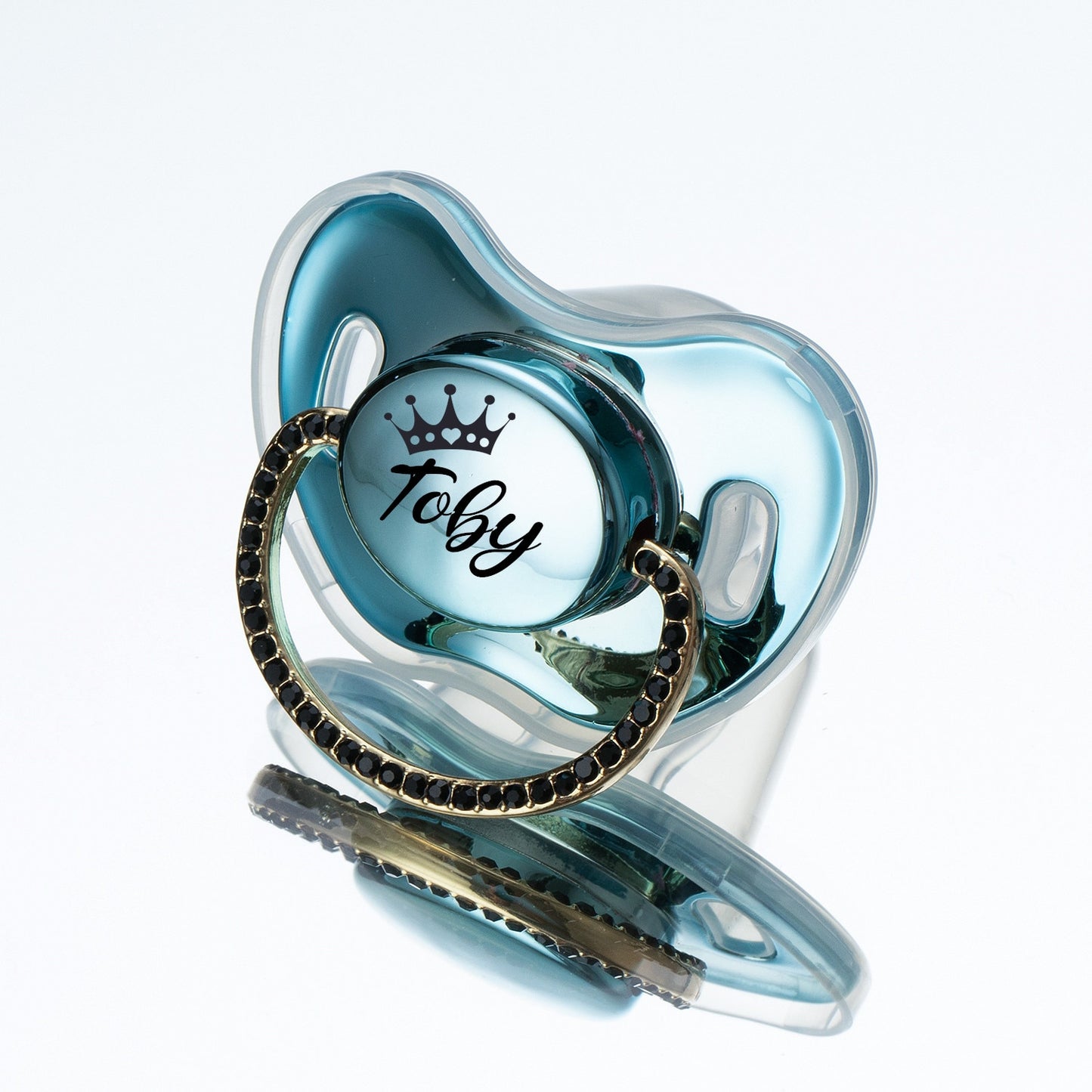 MIYOCAR Luxuriou bling Custom baby pacifiers with name Adorned with Elegant Black Rhinestones for boy girl 0-6 Months,6-18 M