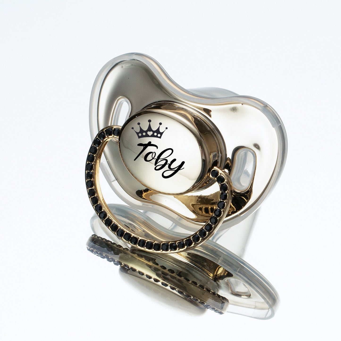 MIYOCAR Luxuriou bling Custom baby pacifiers with name Adorned with Elegant Black Rhinestones for boy girl 0-6 Months,6-18 M