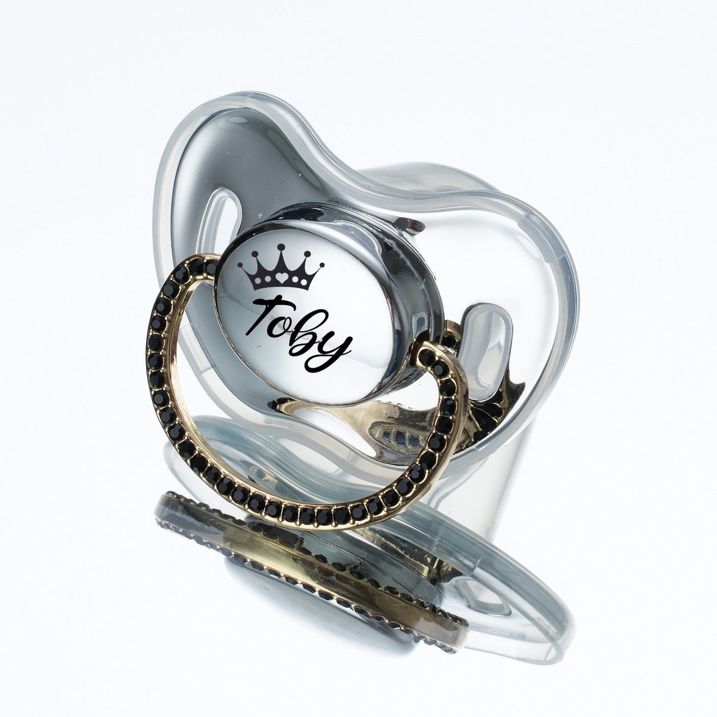 MIYOCAR Luxuriou bling Custom baby pacifiers with name Adorned with Elegant Black Rhinestones for boy girl 0-6 Months,6-18 M