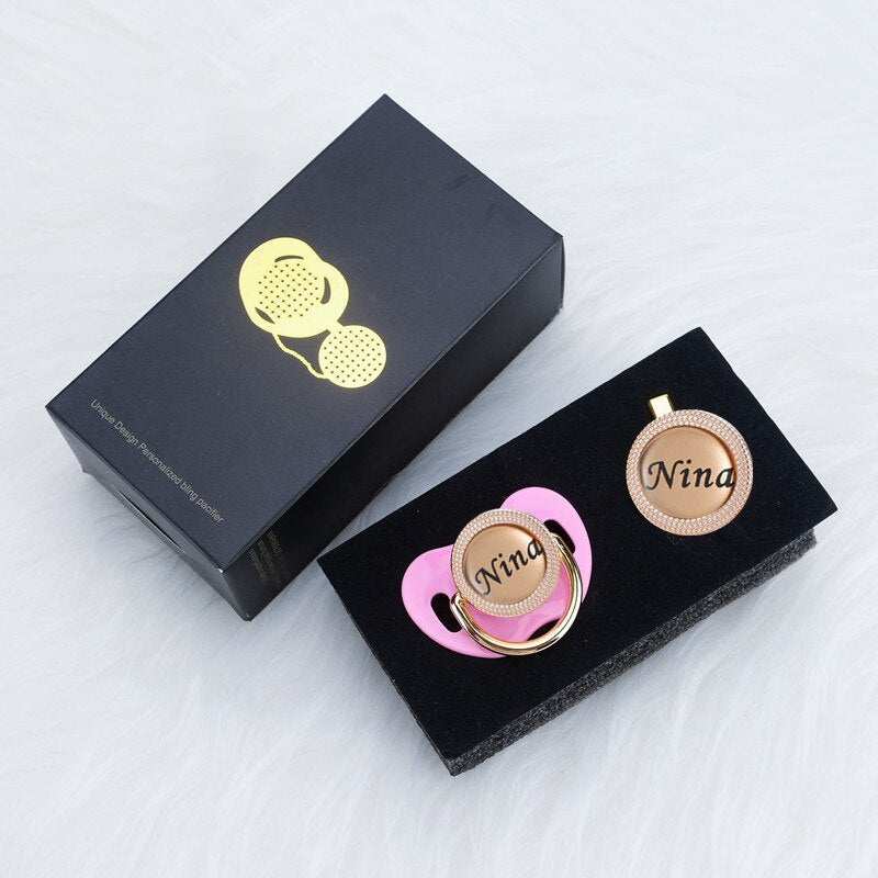 MIYOCAR Personalized any name rose gold bling pacifier and pacifier clip BPA free dummy Luxury unique design pacifier PPG-R