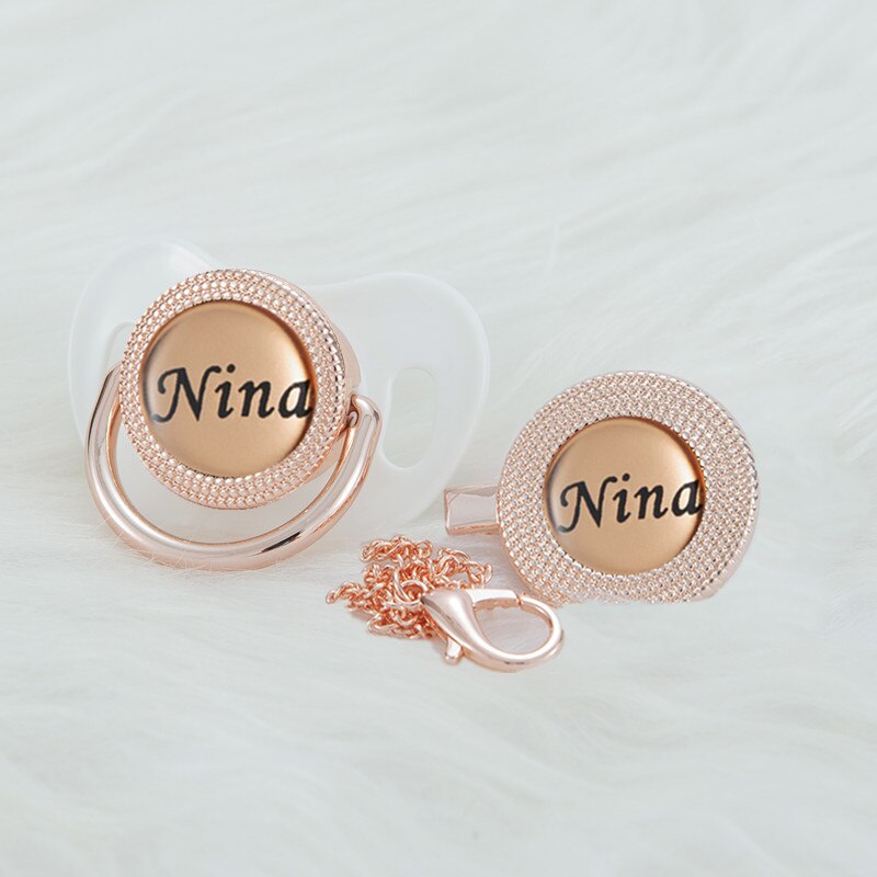 MIYOCAR Personalized any name rose gold bling pacifier and pacifier clip BPA free dummy Luxury unique design pacifier PPG-R