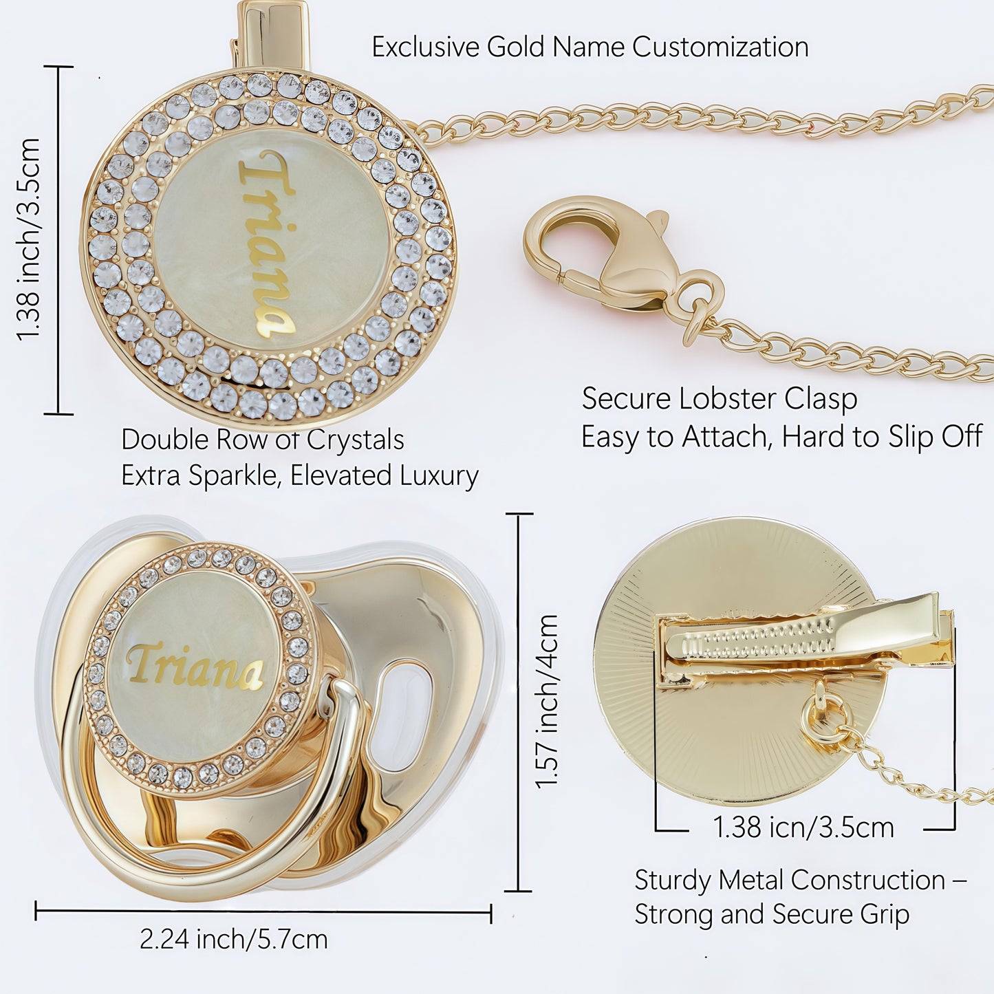 MIYOCAR Custom Gold Bling Diamond Baby Pacifier with Clip Set Personalized for Newborns and Babies Personalized Baby Bling Pacifier gold  pacifier