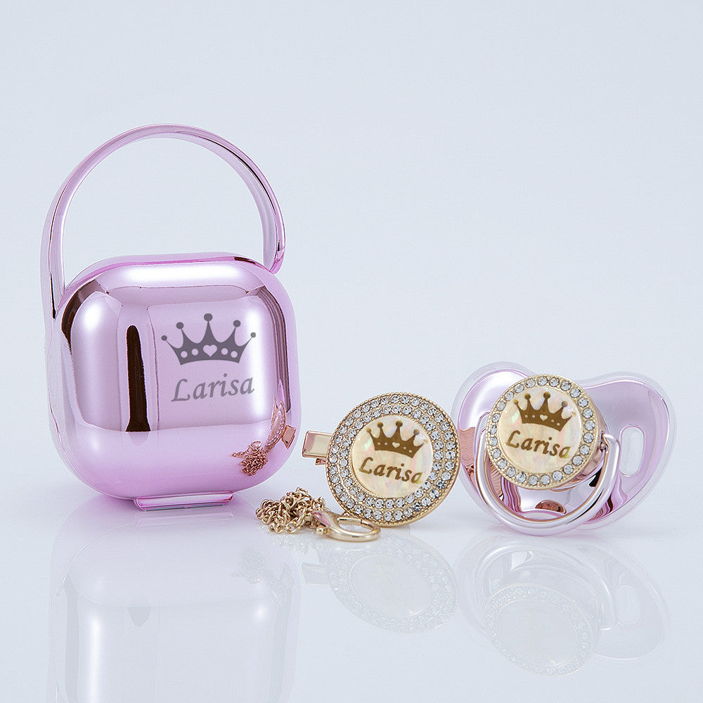 MIYOCAR personalized any name rose gold bling pacifier and clip pacifier box set BPA free dummy Luxury