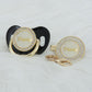 MIYOCAR Custom Gold Bling Diamond Baby Pacifier with Clip Set Personalized for Newborns and Babies Personalized Baby Bling Pacifier gold  pacifier