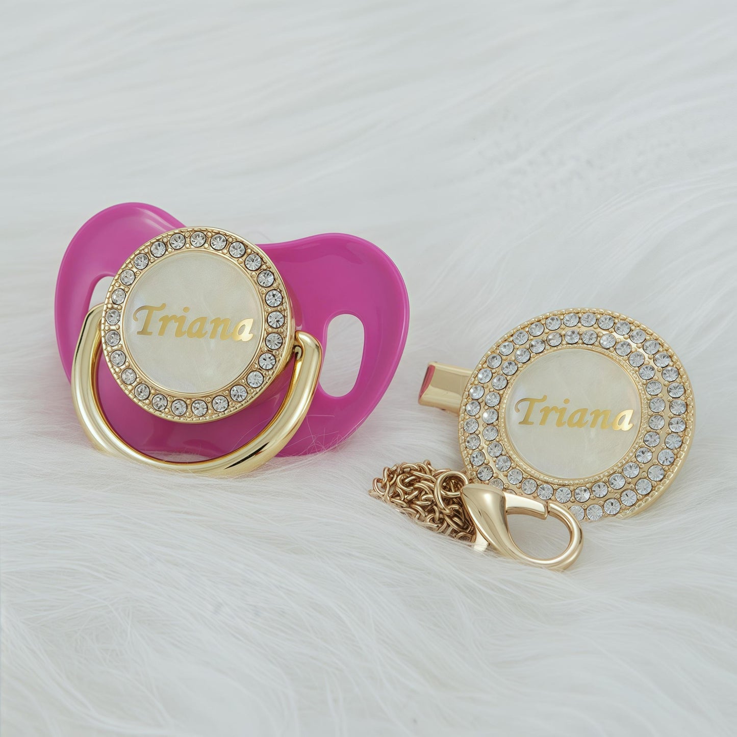MIYOCAR Custom Gold Bling Diamond Baby Pacifier with Clip Set Personalized for Newborns and Babies Personalized Baby Bling Pacifier gold  pacifier
