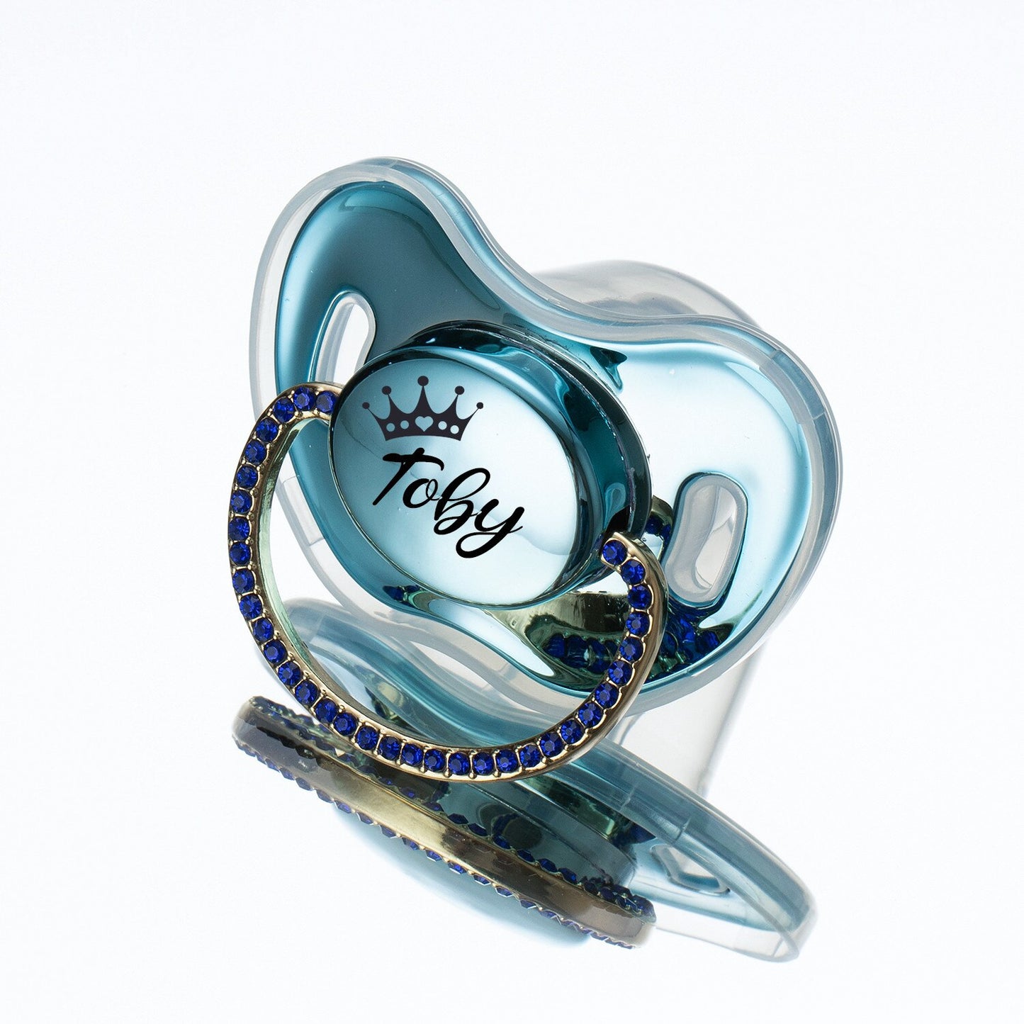 MIYOCAR Sparkling Bling Custom baby pacifiers with name Adorned with Elegant Blue Rhinestones for boy girl  0-6 Months,6-18 M