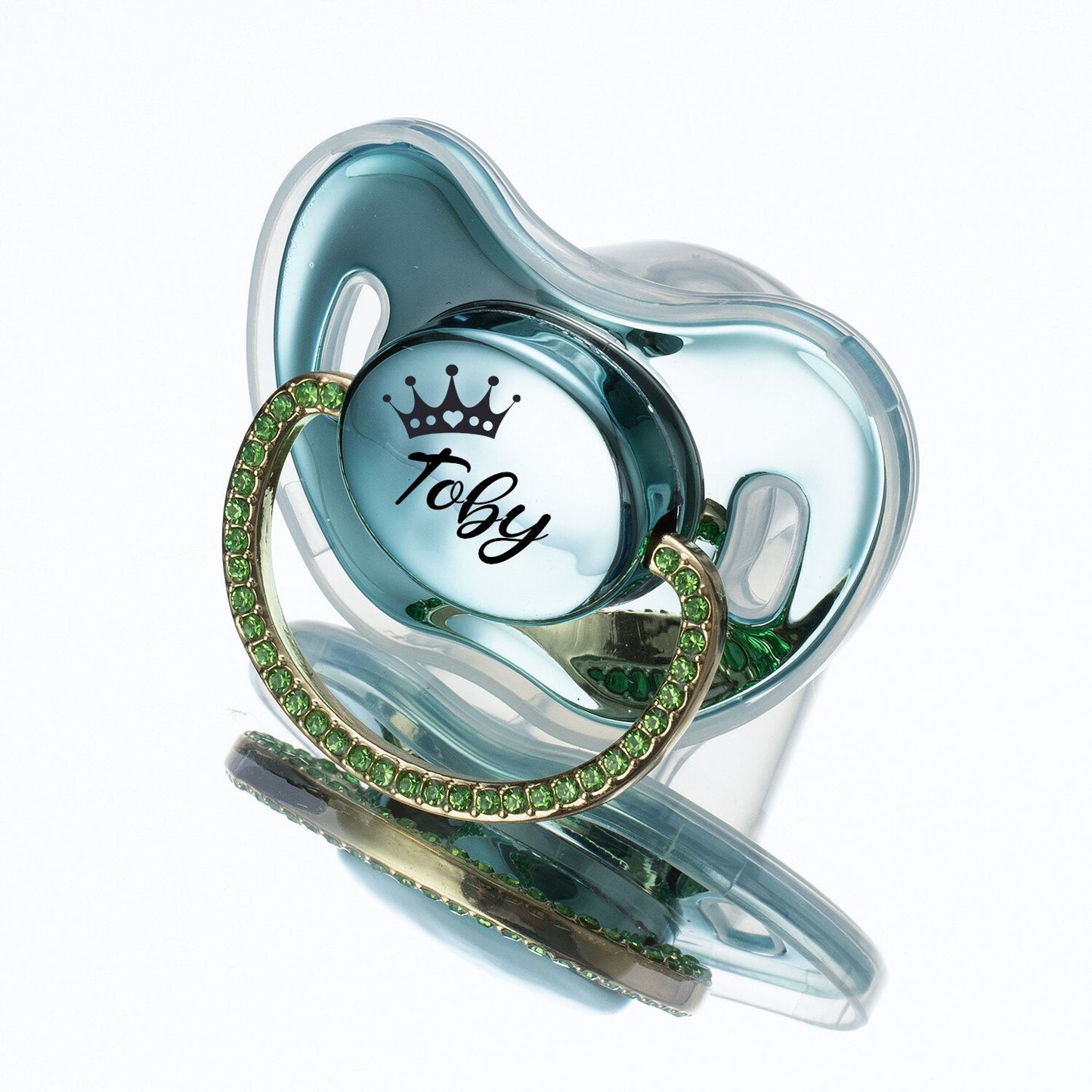 MIYOCAR Sparkling Custom Baby Pacifiers with Name Adorned with Elegant Green Rhinestones for boy girl baby shower gift