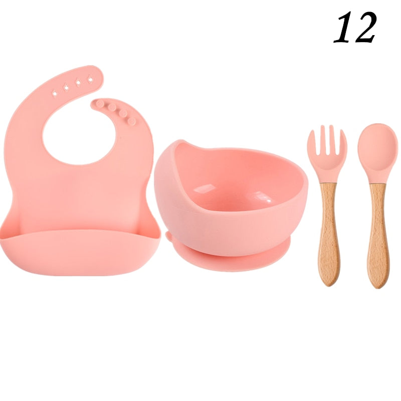 Personalized name Food Grade Baby Feeding Set with Spoon, fork,Silicone Suction Bowls and bib BPA Free - First Stage Self Feed