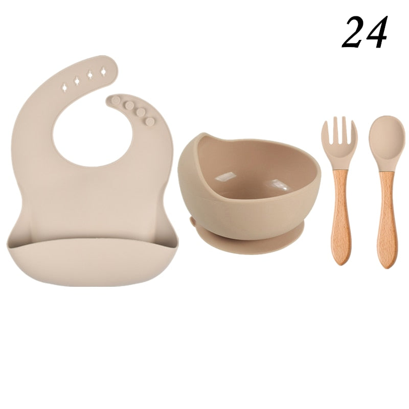 Personalized name Food Grade Baby Feeding Set with Spoon, fork,Silicone Suction Bowls and bib BPA Free - First Stage Self Feed