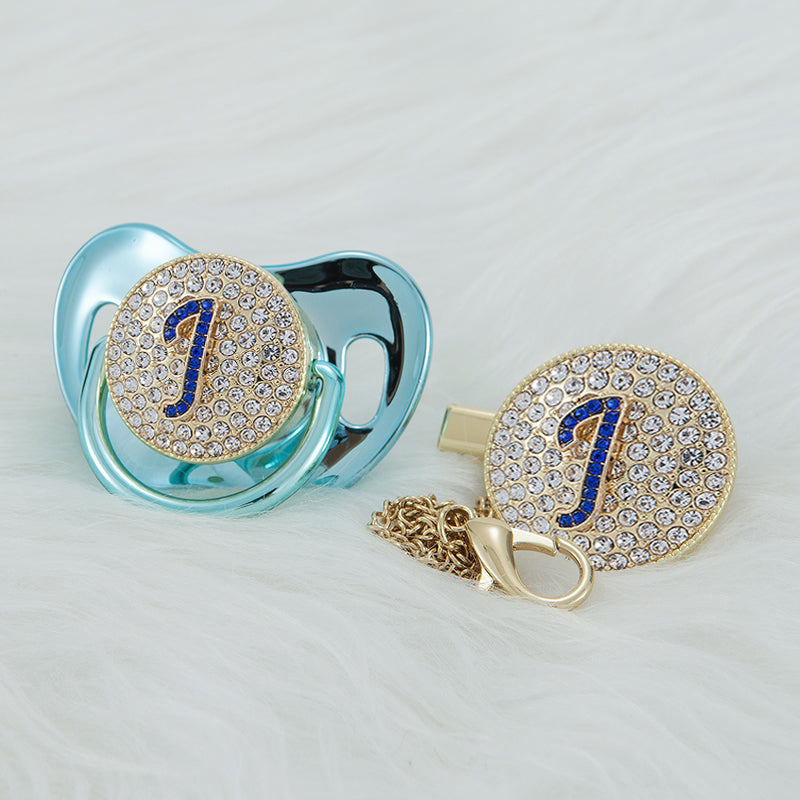 MIYOCAR bling blue Initials blue 3D letter S bling pacifier and pacifier clip BPA free dummy ideal gift baby shower