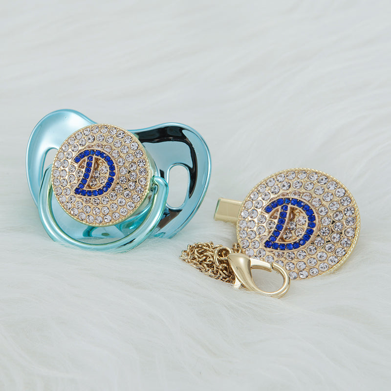 MIYOCAR bling blue Initials blue 3D letter S bling pacifier and pacifier clip BPA free dummy ideal gift baby shower