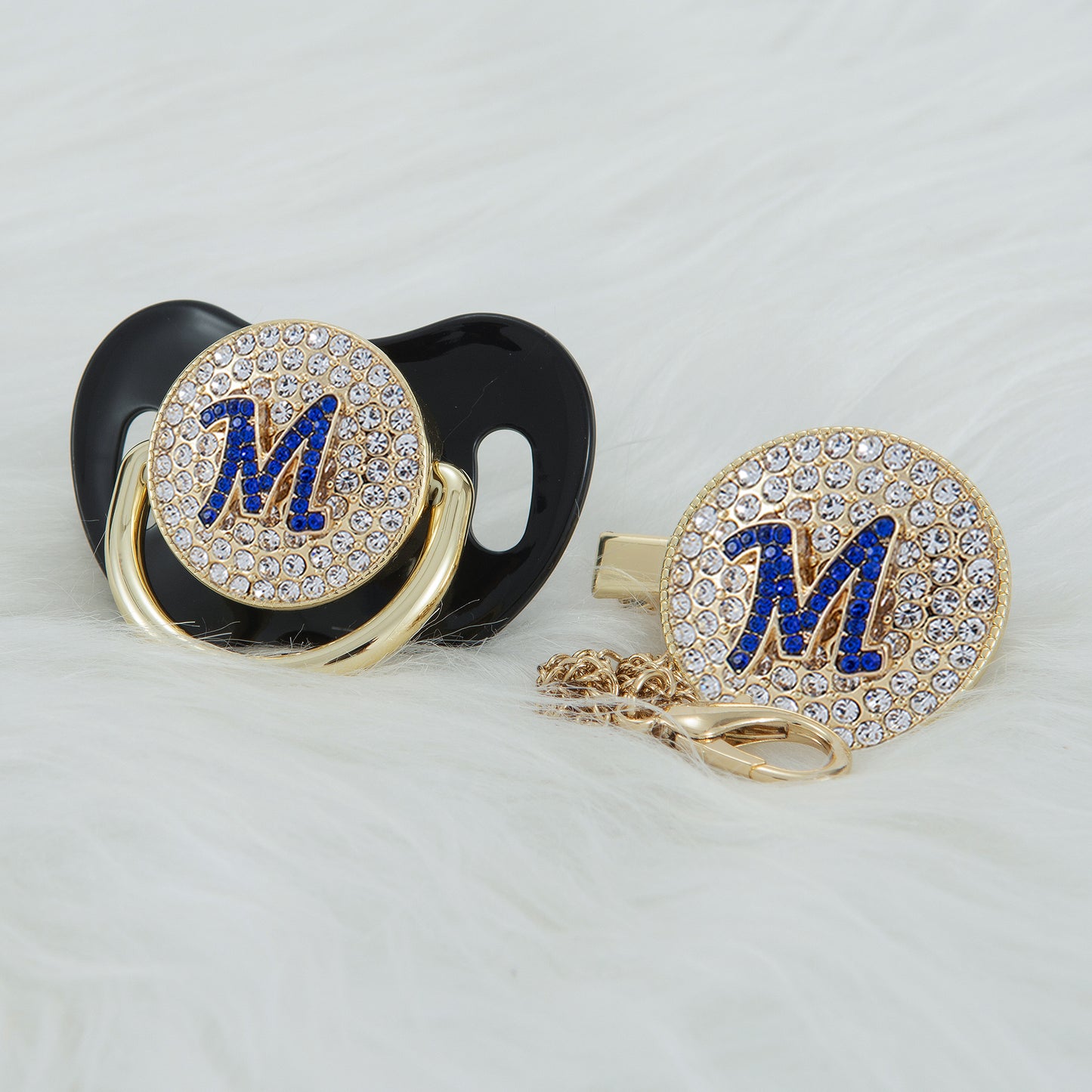 MIYOCAR bling blue Initials blue 3D letter S bling pacifier and pacifier clip BPA free dummy ideal gift baby shower