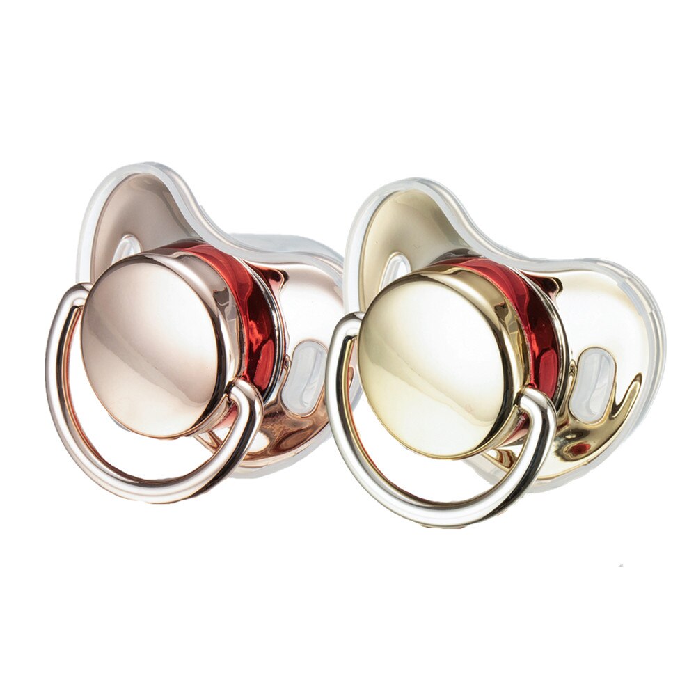 Miyocar Luxurious Rose Gold Pacifier(2pcs) Bring 6 Replacement Silicone Teat Includes All Size for Boy and Girl Baby Shower Gift