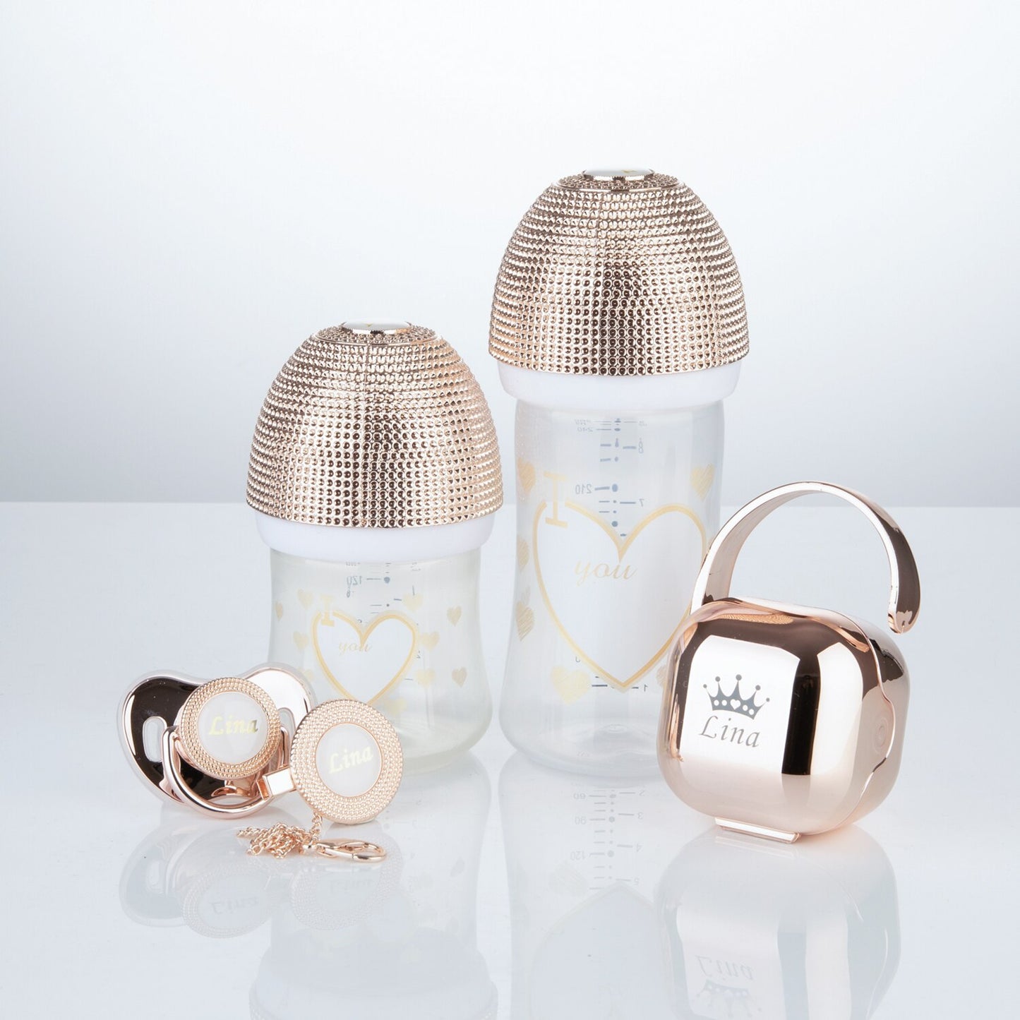 Miyocar Lovely Luxurious Custom Baby Pacifiers and Baby Bottle Set with Name for Boy and Girl,0-6 Months Baby Shower