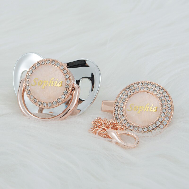 MIYOCAR Customized any name rose gold pearl bling pacifier and pacifier clip BPA free dummy bling luxurious gift baby shower PS