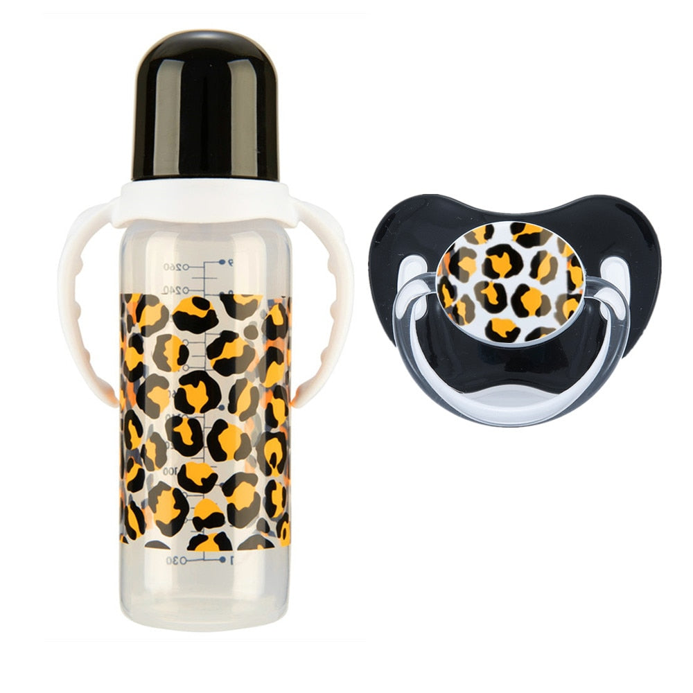 MIYOCAR Leopard baby bottle pacifier 2pcs set BPA free plastic 260ml standard neck special gift baby bottle feeding bottle