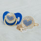 MIYOCAR luxurious bling 3D blue heart pacifier and pacifier clip BPA free unique gift Photography no for daily use