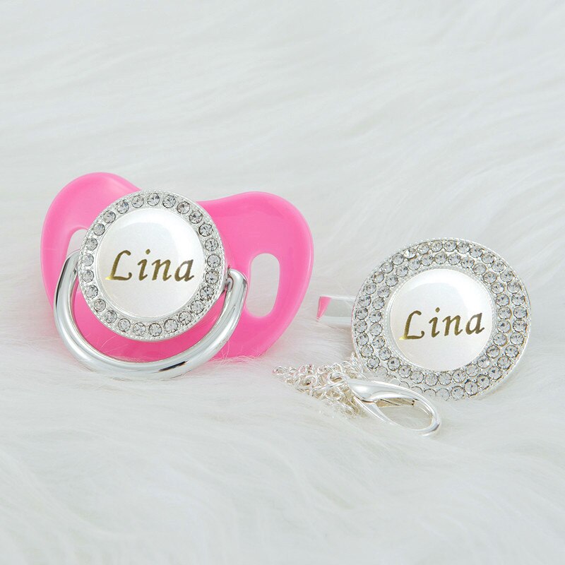 MIYOCAR Personalized rose silver white bling pacifier and pacifier clip BPA free dummy bling unique design PWG-1