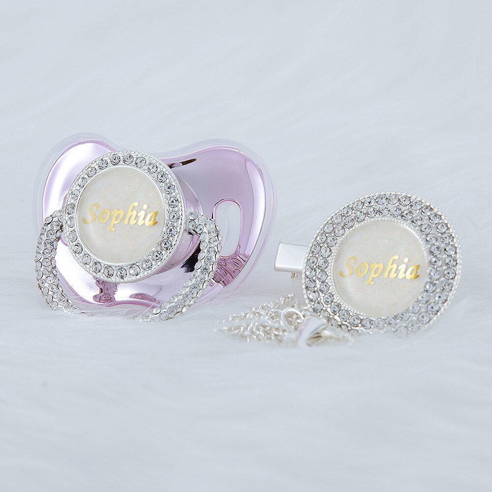 MIYOCAR Personalized name silver whole bling pacifier and clip set anniversary New Born gift Photography no for daily use