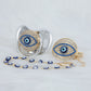 MIYOCAR blue Bling evil eye pacifier and clip set pacifier chain holder bling colorful lovely evil eye pacifier AEYE-C