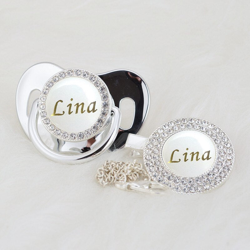 MIYOCAR Personalized rose silver white bling pacifier and pacifier clip BPA free dummy bling unique design PWG-1