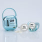 MIYOCAR personalized silver Metallic blue bling pacifier and clip pacifier box set BPA free dummy Luxury baby shower gift