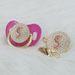 MIYOCAR luxurious gold pin bling red 3D Initials pink letter S bling pacifier and pacifier clip BPA free dummy bling unique gift