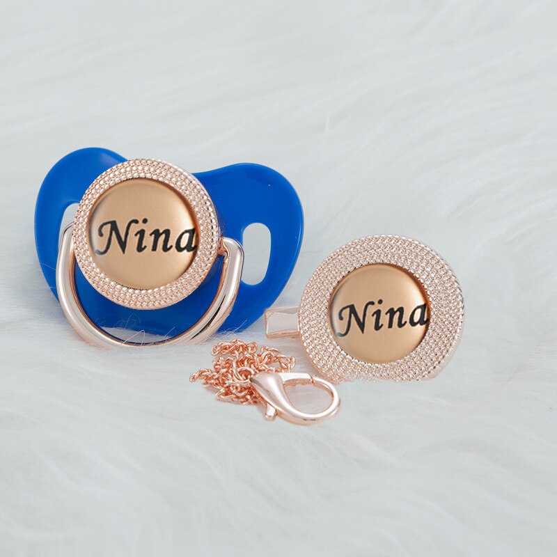 MIYOCAR Personalized any name rose gold  bling pacifier and pacifier clip BPA free dummy Luxury unique design pacifier PPG-R