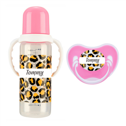 MIYOCAR personalized name Zebra baby bottle feeding bottle pacifier 2pcs set BPA free plastic 260ml standard neck special gift