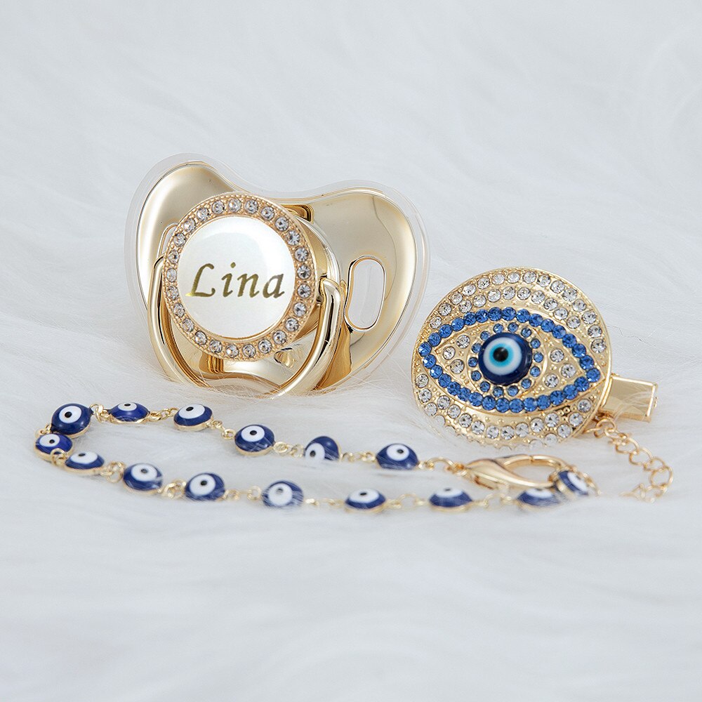 MIYOCAR personalized evil eye pacifier and clip set pacifier chain holder bling colorful lovely evil eye pacifier AEYE-C