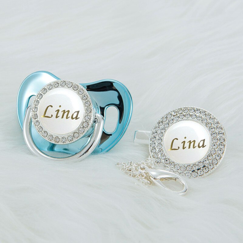 MIYOCAR Personalized rose silver white bling pacifier and pacifier clip BPA free dummy bling unique design PWG-1