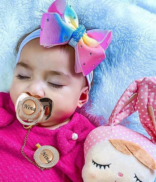 MIYOCAR Personalized any name unique gold rose red pacifier and pacifier clip BPA free dummy bling unique design PRE